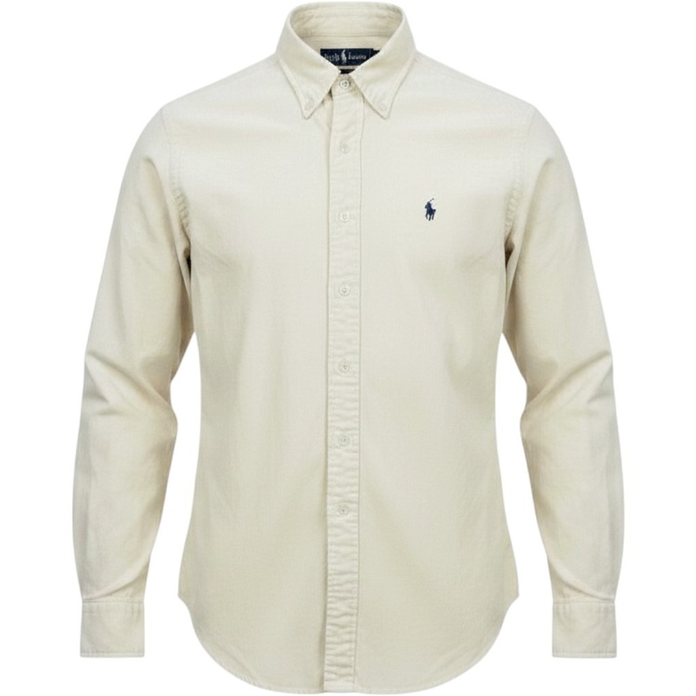 Ralph Lauren Classic Fit Shirt Mens M Cream Button Down Twill Classic Preppy